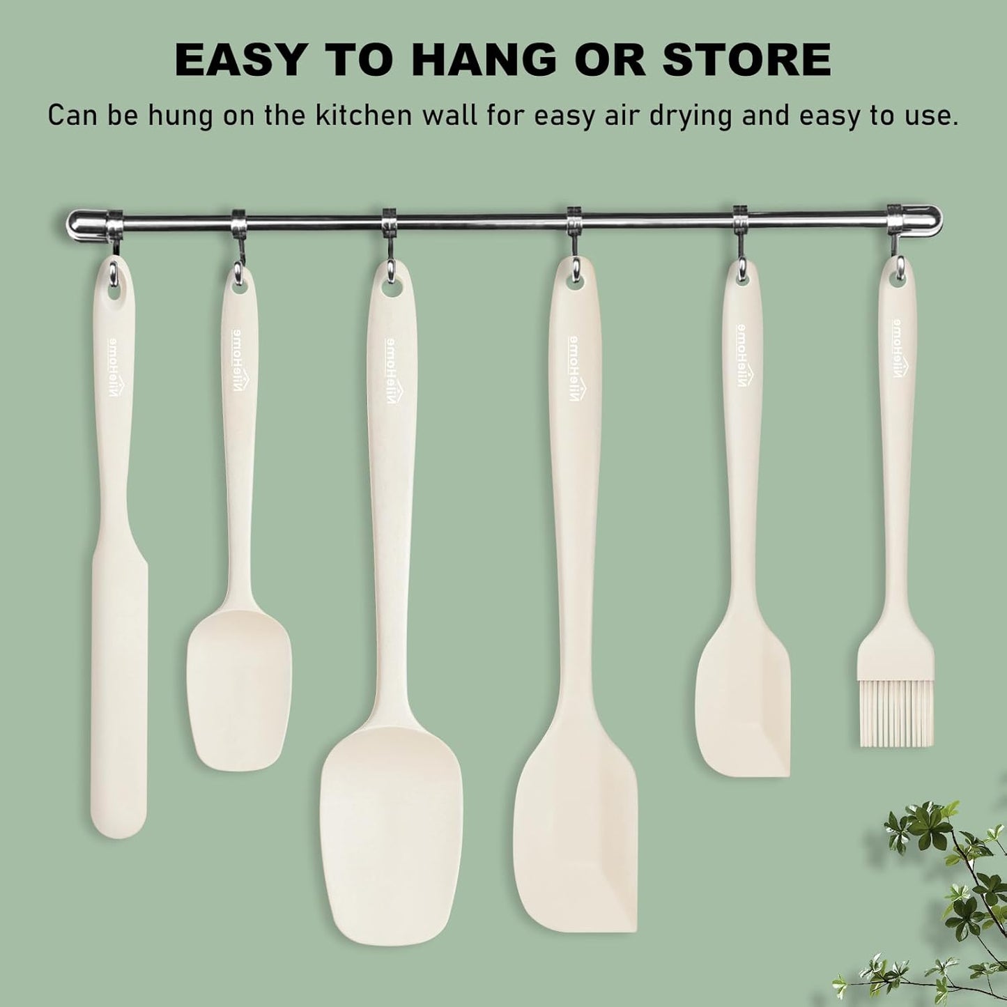 NileHome Silicone Spatula Set, 6 Pieces Food Grade Kitchen Utensils with Silicone Brush Heat Resistant Dishwasher Safe BPA-Free Rubber Spatula for Scraping, Baking, Cooking, Mixing-Forest Style