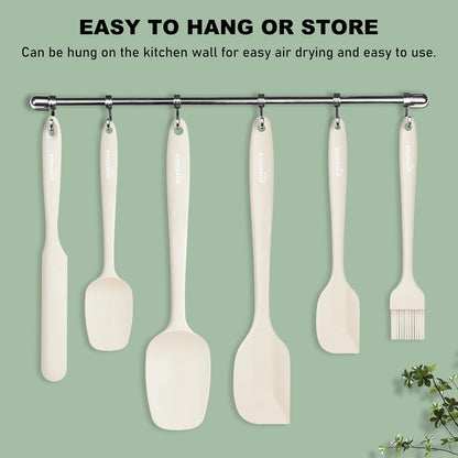 NileHome Silicone Spatula Set, 6 Pieces Food Grade Kitchen Utensils with Silicone Brush Heat Resistant Dishwasher Safe BPA-Free Rubber Spatula for Scraping, Baking, Cooking, Mixing-Forest Style