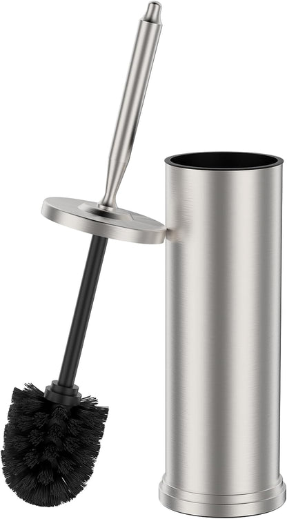 Premium 304 Stainless Steel Toilet Brush and Holder: Weighted Stable Base, Removable Inner Tube, Splash-Proof Design for 360° Thorough Cleaning & Space-Saving Storage,Nickel