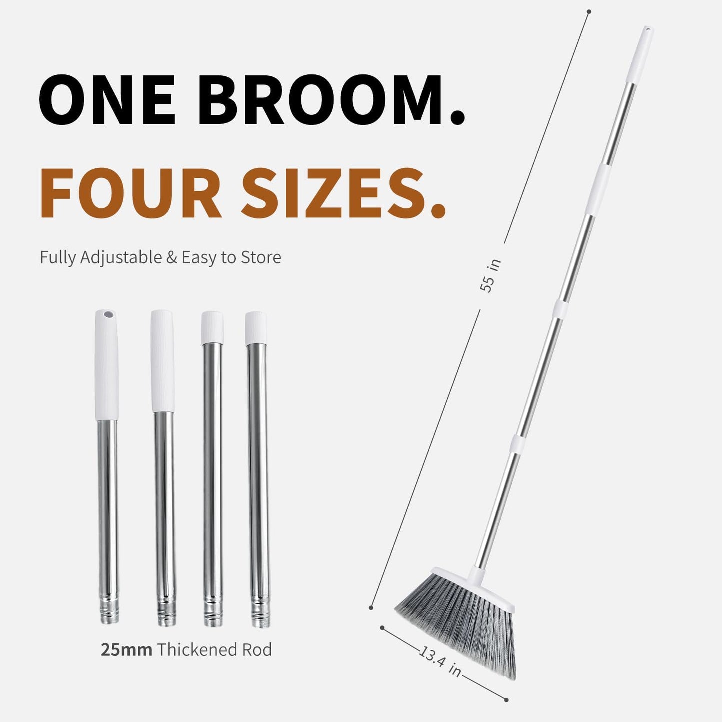 Broom, Outdoor Brooms for Sweeping Indoor, Adjustable 55" Pet Hair Removal Heavy Duty Broom for Floors Home Kitchen Garage Commercial Patio Industrial Snow (Pack of 1)