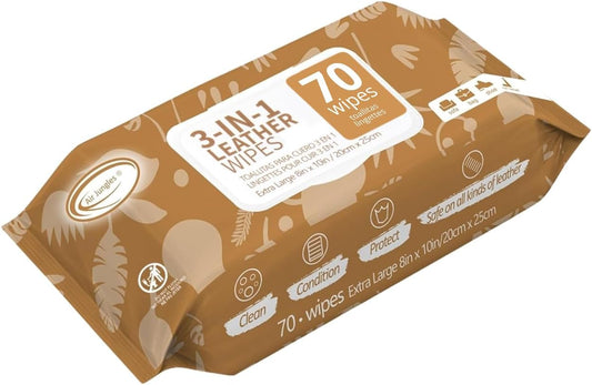 Air Jungles 3in1 Leather Cleaner Wipes 70 Count (Pack of 3), Extra Large 8" x 10" Size, Clean Condition Protect Wipes for Vinyl and Leather Apparel Furniture Auto Car Interior Shoes Boots Bags