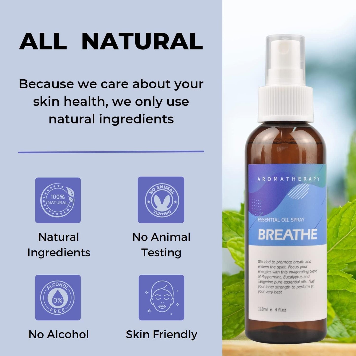 Benatu Citrus Vanilla Essential Oil Blend Spray for Body and Hair, Multi-Use Natural Uplift Scent Aromatherapy Room Linen Mist for Bedding, Pillow, Fabric, Car 4 fl oz