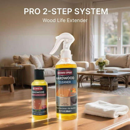 MOODTALK Furniture Polish Kit: Wood Cleaner Spray & Nourishing Care Oil – For Floors, Kitchen Tables, Desks & All Home Wood Furniture (300ml+120g)