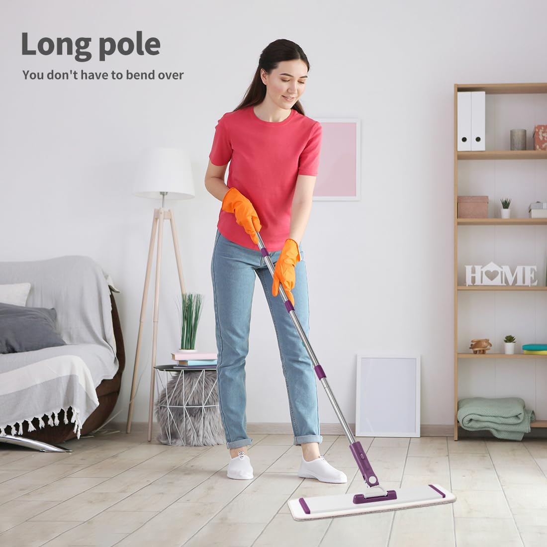 CQT Commercial Flat Microfiber Floor Mop Cleaning System 18" Inch Wet Dry and Dust Hardwood with 4 Washable Pads Cleaner for Laminate Tile Stainless Steel Handle and Extension (PT12-WET)