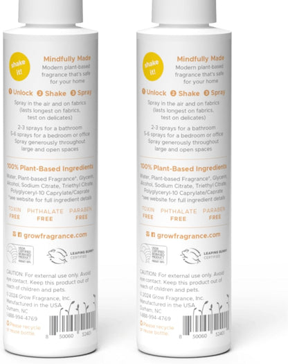 Grow Fragrance Scented Fabric and Room Air Freshener Spray - Certified Non-Toxic, 100% Plant-Based Essential Oils - 5 oz (Blondewood + Woodland Sage 2-Count)