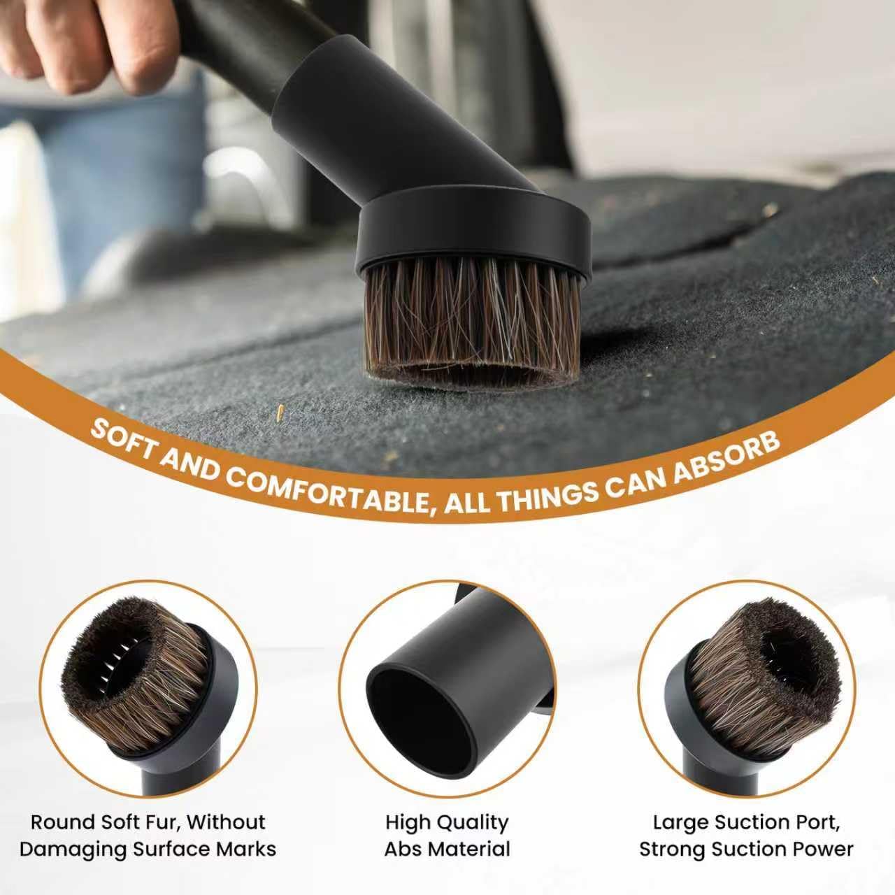 2 Pcs Black Round Vacuum Brush, 1-1/4" Universal Vacuum Dust Brush, 25mm Vacuum Brush Attachment with Four-Layer Vacuum Adapter for Most Vacuum Cleaners Accessories