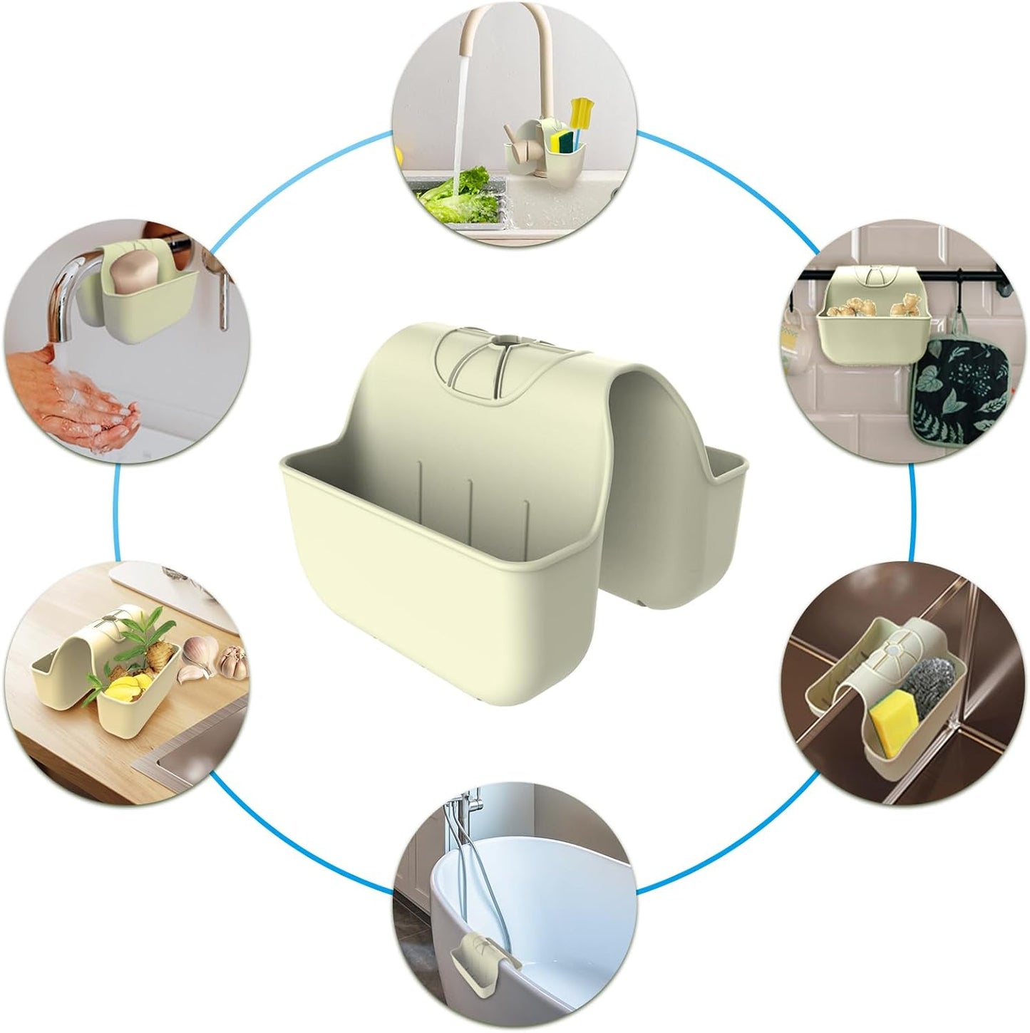 Sponge Holder for Kitchen Sink, Silicone Sink Saddle Caddy Organizer Rack, Sponges Holder Over Faucet, Hanging Kitchen Organizer Accessories Rack Basket - Dark Gray