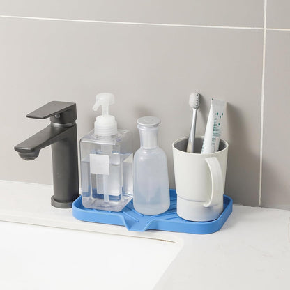 MicoYang Silicone Bathroom Soap Dishes with Drain Spout-Bathroom and Kitchen Sink Organizer,Sponge Holder,Dish Soap Tray,Perfect for Dispenser,Scrubber,Bottle,Cup on Sink or Counter-Black 4.9"×3.2"