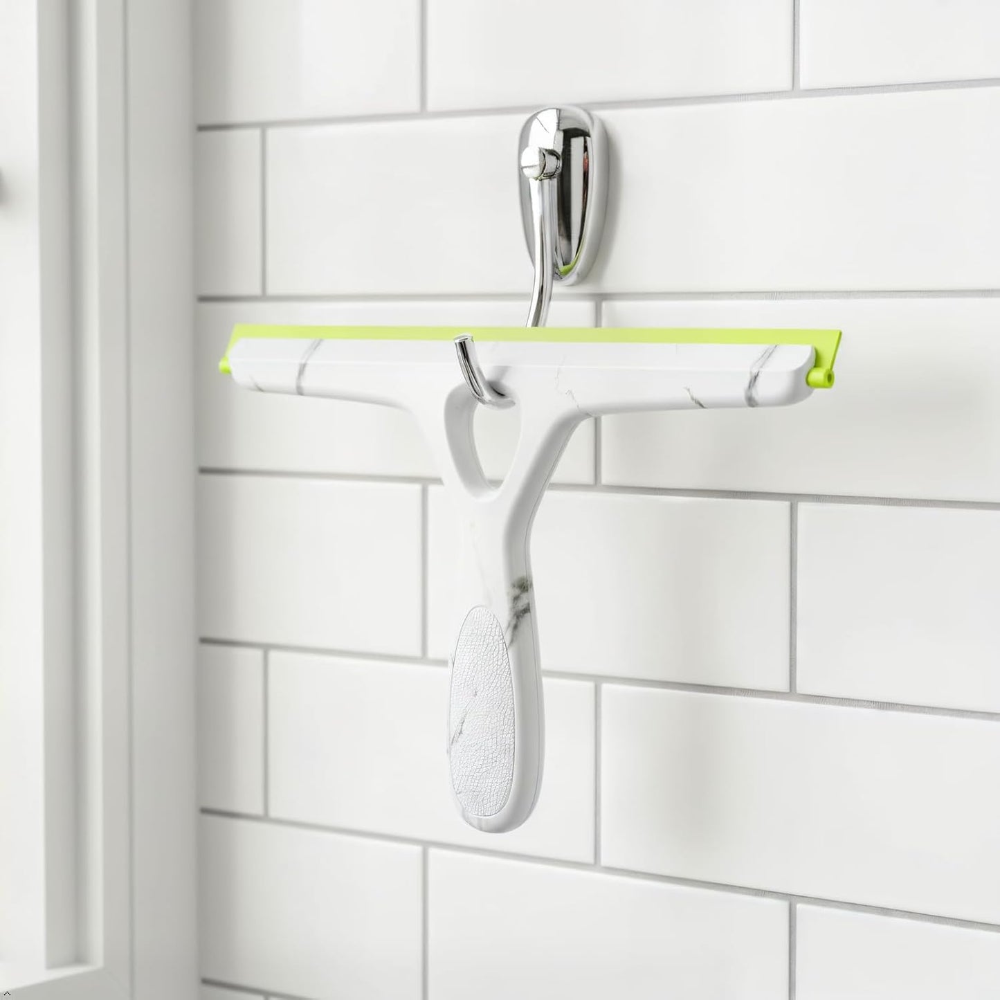 Window Squeegee with Ergonomic Handle, Shower Squeegee for Glass Doors, White and Green, Non-Slip Grip, Glass Cleaning Tool for Windows(Set of 2)