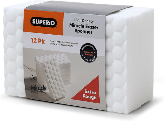 Superio High-Density Miracle Eraser Sponges - 12 Count - Powerful, Long-Lasting Scrubbers for Stubborn Dirt