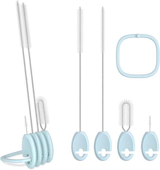 4in1 Straw Cleaner Brush Set, Standing Cleaning Brush Set Includes 7mm &10mm Straw Brushes, Cup Lid Brush, Crevice Brush, for Wide and Narrow Straws, Water Bottles, Cups and Lids, Pink