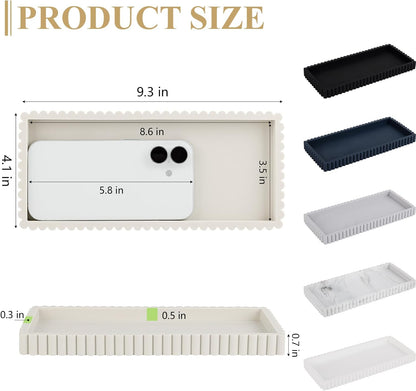 Silicone Bathroom Tray Small Vanity Organizer Rectangle Sink Caddy Sponge Holder Kitchen Counter Decor for Dish Soap, Perfume, Candle, Beige