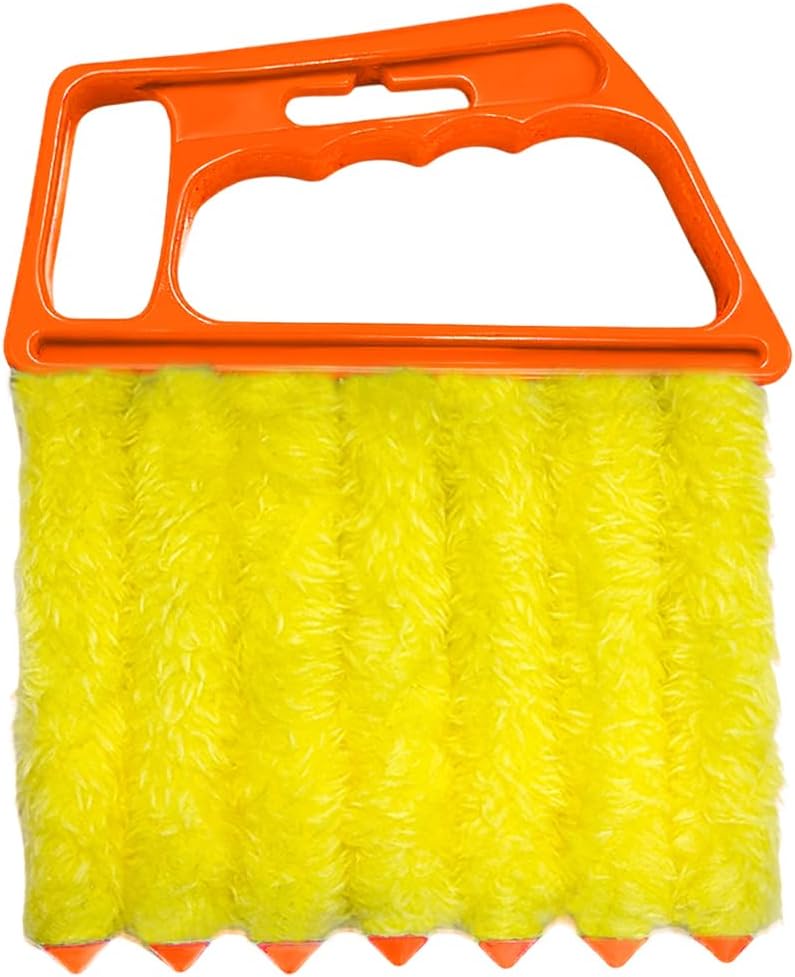 DXNQ 2 PCS Blind Cleaner Duster Tool, Window Venetian Hand-held 7 Finger Dusting Cleaner Brush, Blinds Cleaning Brush Tool for Window Shutters Air Conditioner, Car Accessories (Orange+Yellow)
