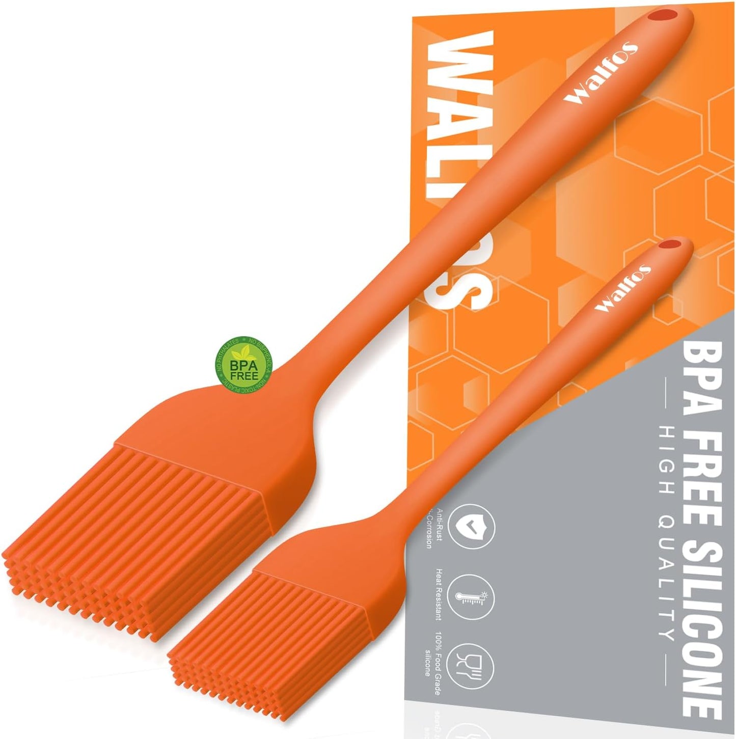 Walfos Silicone Basting Pastry Brush, Heat Resistant Pastry Brush Set, Strong Steel Core and One-Pieces Design, Perfect for BBQ Grill Baking Kitchen Cooking, BPA Free and Dishwasher Safe, 2 Pcs (Blue)