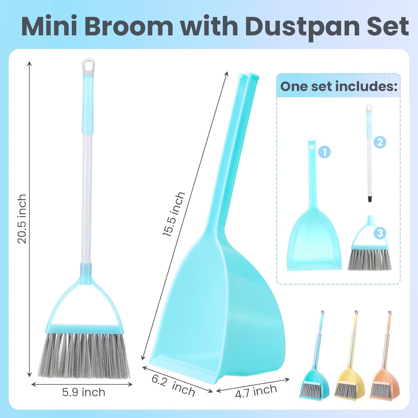 Roshtia 2 Pcs Mini Broom with Dustpan for Kids Broom and Dustpan Set Toddler Cleaning Set Boys Girls Small Cleaning for Kitchen Bathroom Pet (Blue,Red)