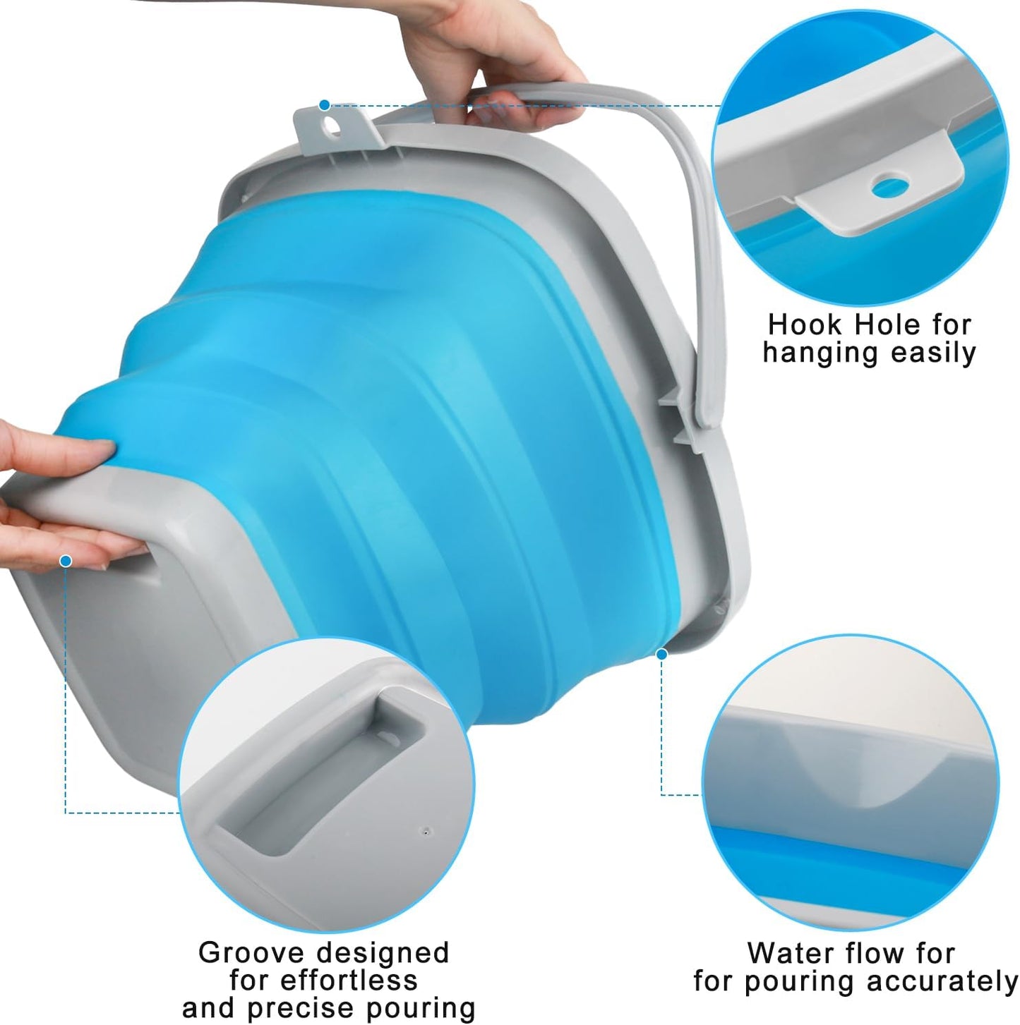 Collapsible Mop Bucket and Ice Bucket-5L(1.3 Gallon) Household Cleaning Silicone Dust Mops Bucket, Portable Bathroom Cleaning Supplies Square Bucket for Cleaning