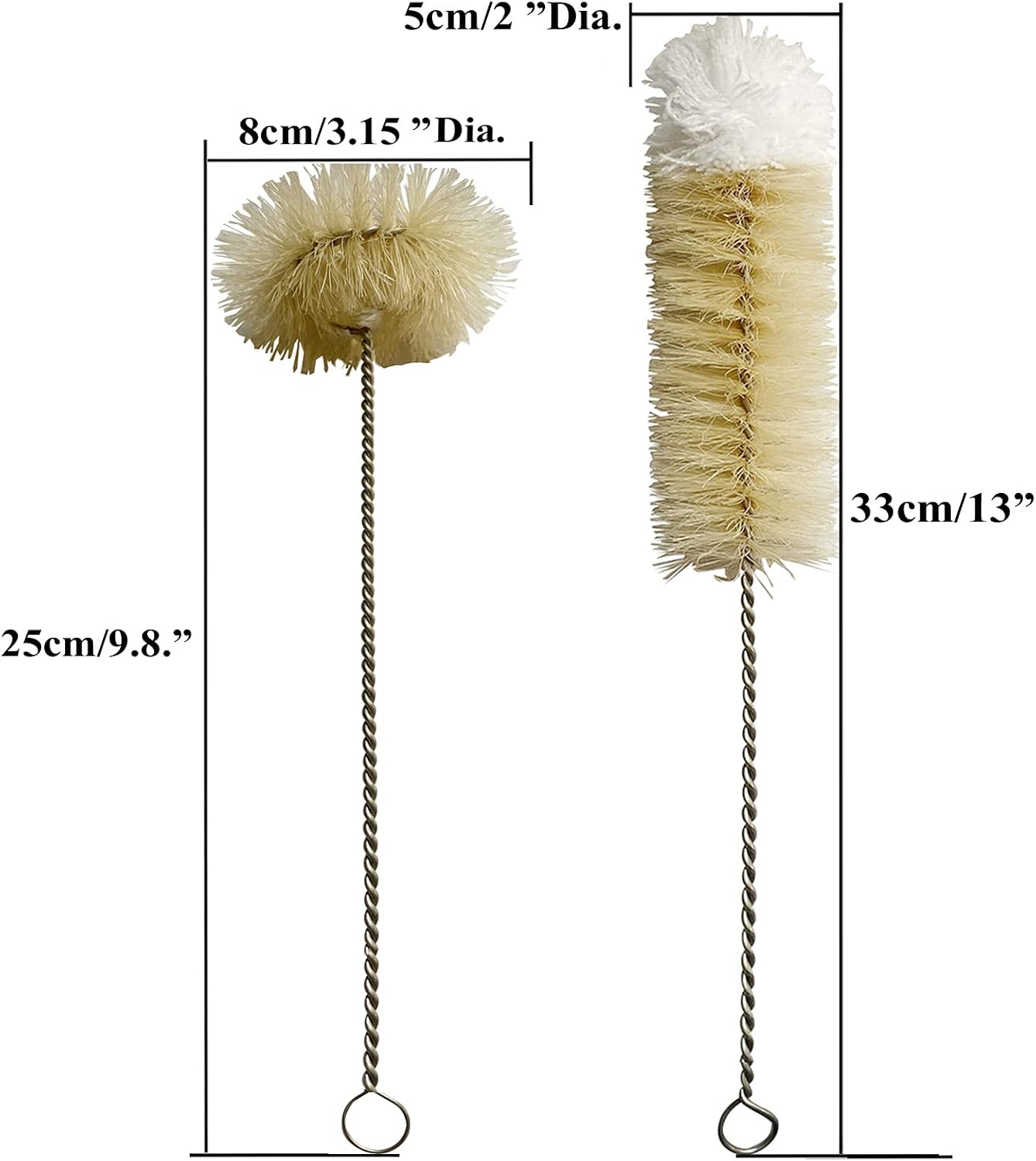 Coralpearl Bottle Brushes Thin Long Handle X 4, Skinny Wire Cleaner Set in Stainless Steel with Natural Boar Bristle at Wool Tip, Bendable Flexible for Cleaning Narrow Neck Bottles, Pipe, Tube, Hose