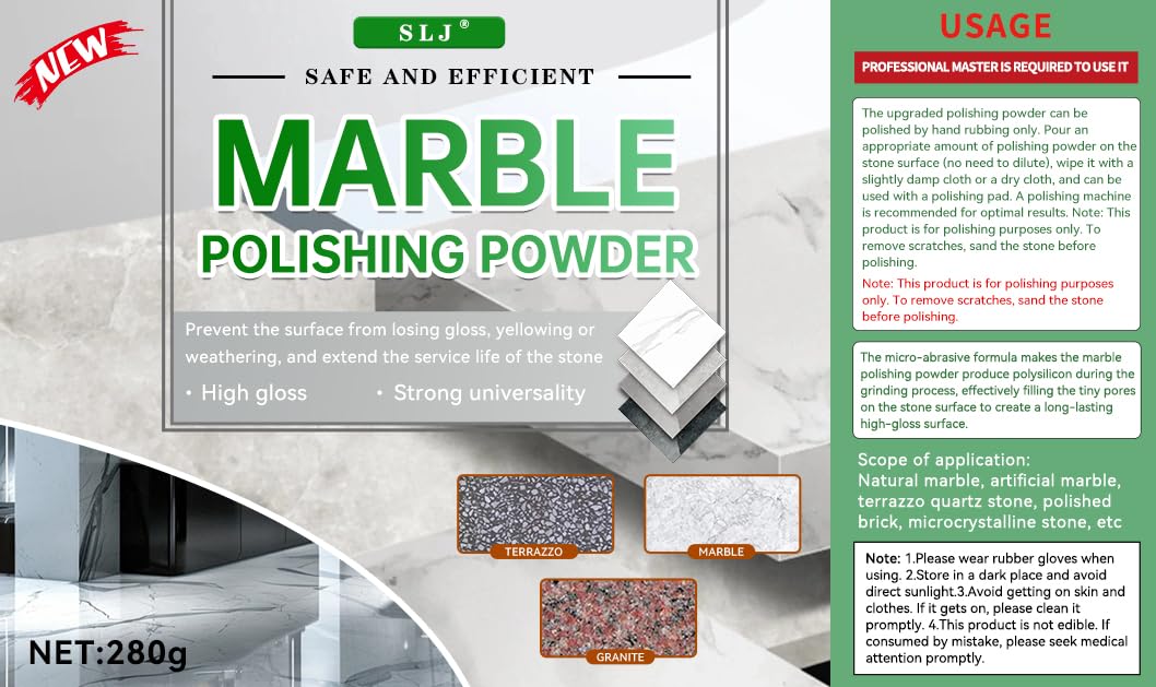 Professional Marble Polishing Powder Granite Polishing Kit Marble Floor Polish – Restore Shine & Remove Dullness, Safe for All Kinds of Stone, Countertops, Floors (10 oz)