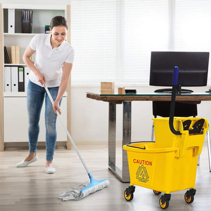 ReunionG Commercial Mop Bucket, Household Bucket with Wringer, Side Press Mop Bucket with Wheel and Handle, Side Press Wringer Trolley with Ergonomic Rocker for Easy Water Drain, Yellow (26 Quart)
