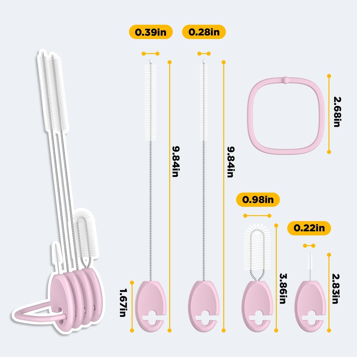 Straw Brush Set, 4 Piece Cleaner Kit with Standable Key Ring for Reusable Straws, Tumblers & Water Bottles – Designed for Kids & Adults, Purple