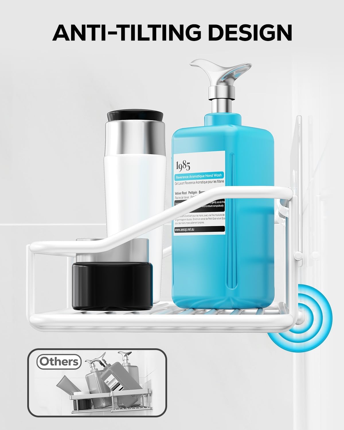 Nieifi Shower Caddy Shelf Storage Rack Adhesive Without Drilling Stainless Steel with Hooks for Washroom, Lavatory, Restroom, Toilet, Bathroom, Kitchen - 2 Pack