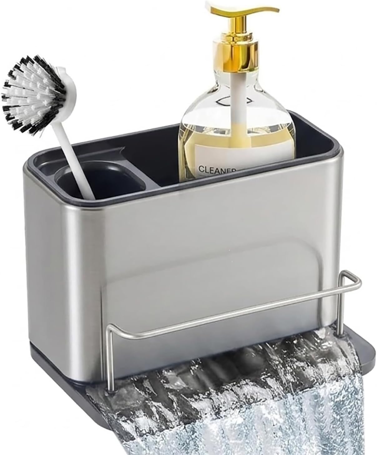 Kitchen Sink Organizer Stainless Steel, Stainless Steel Kitchen Sink Organizer, Compact Multi-Compartment Caddy for Sponges, Brushes & Cleaning Supplies, Rust-Resistant, Easy to Clean
