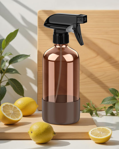 Bontip Amber Glass Spray Bottle with Silicone Sleeve Protection, 16 oz Refillable Spray Bottles for Cleaning Solutions, Plants, Aromatherapy, Facial Hydration (1, Black, 16 oz)