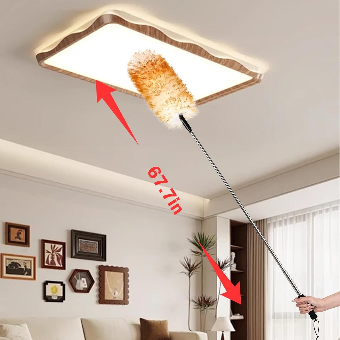 Extendable Cleaning Duster,66.9Inch Telescoping Feather Dusters with Stainless Steel Extension Pole for Cleaning High Ceiling Fan, High Ceilings,Furniture