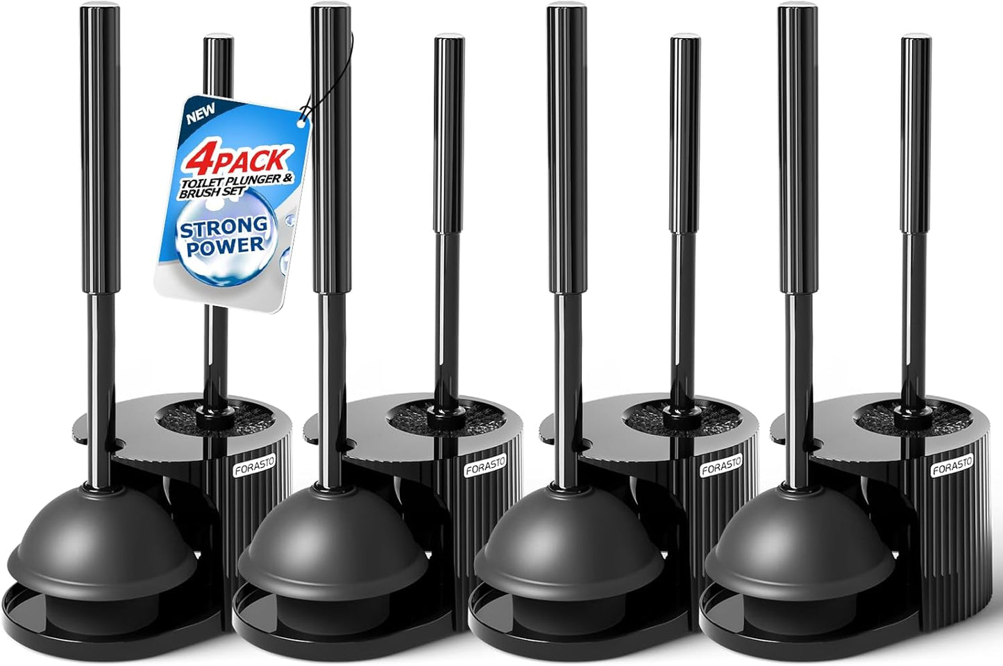 FORASTO 4Pack 2 in 1 Toilet Brush and Plunger Set, Extended Handle Plunger,Toilet Bowl Brush Plunger Set,Bathroom Cleaning Tools,Toilet Brush Plunger Combo,Cleaning Supplies, Cleaning Brush
