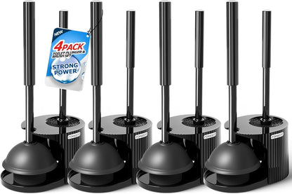 FORASTO 4Pack 2 in 1 Toilet Brush and Plunger Set, Extended Handle Plunger,Toilet Bowl Brush Plunger Set,Bathroom Cleaning Tools,Toilet Brush Plunger Combo,Cleaning Supplies, Cleaning Brush