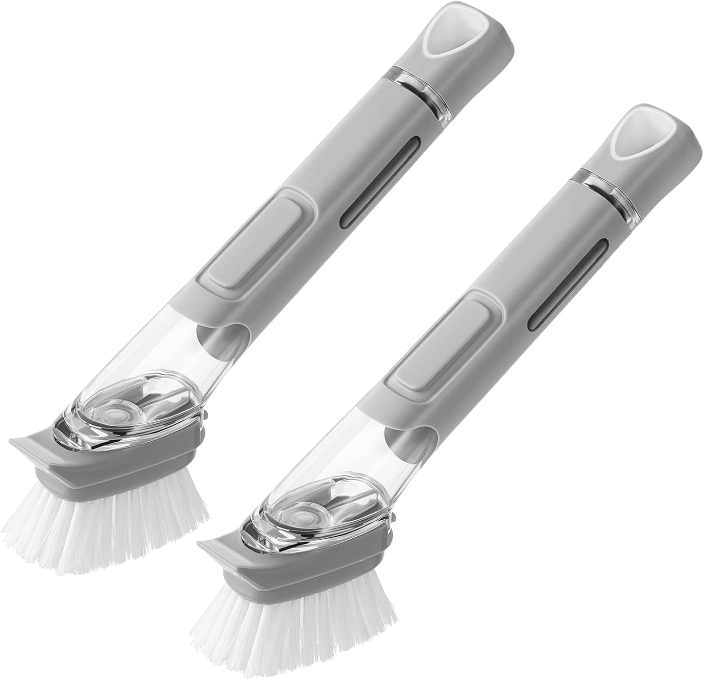 SUBEKYU Dish Brushes with Soap Dispenser, Kitchen Dish Scrubber Brushes with Handle, Dishwashing Cleaning Scrubbers for Dishes/Pans/Pots, Black, 2Pack