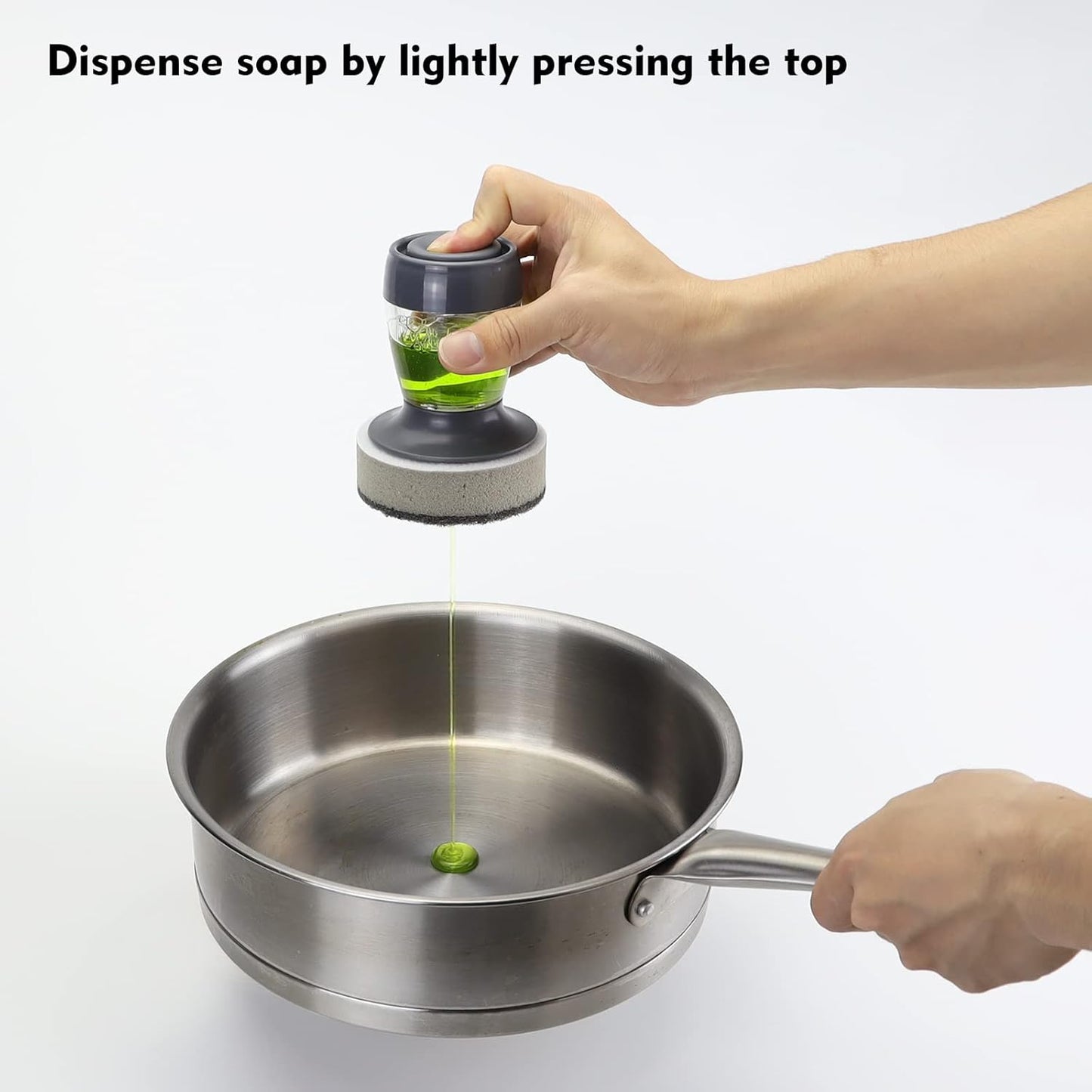 DAPOWER Dish Brush with Soap Dispenser, Kitchen Scrub Brush for Dishes Pots Pans Sink Cleaning, Dish Scrubber with Holder Set (Grey 2-Pack Combo Set)
