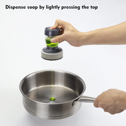 DAPOWER Dish Brush with Soap Dispenser, Kitchen Scrub Brush for Dishes Pots Pans Sink Cleaning, Dish Scrubber with Holder Set (Grey 2-Pack Combo Set)