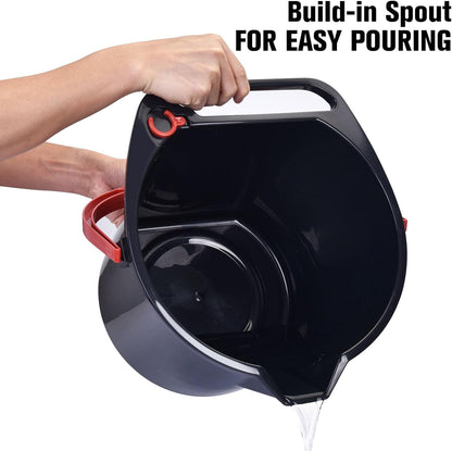Matthew Cleaning 4.2 Gallon Mop Bucket, Heavy Duty Plastic Cleaning Bucket with Built-in Pour Spout, Mop Holder and Comfort Grip Handle, House and Commercial Cleaning Supplies, 1 Pack Black