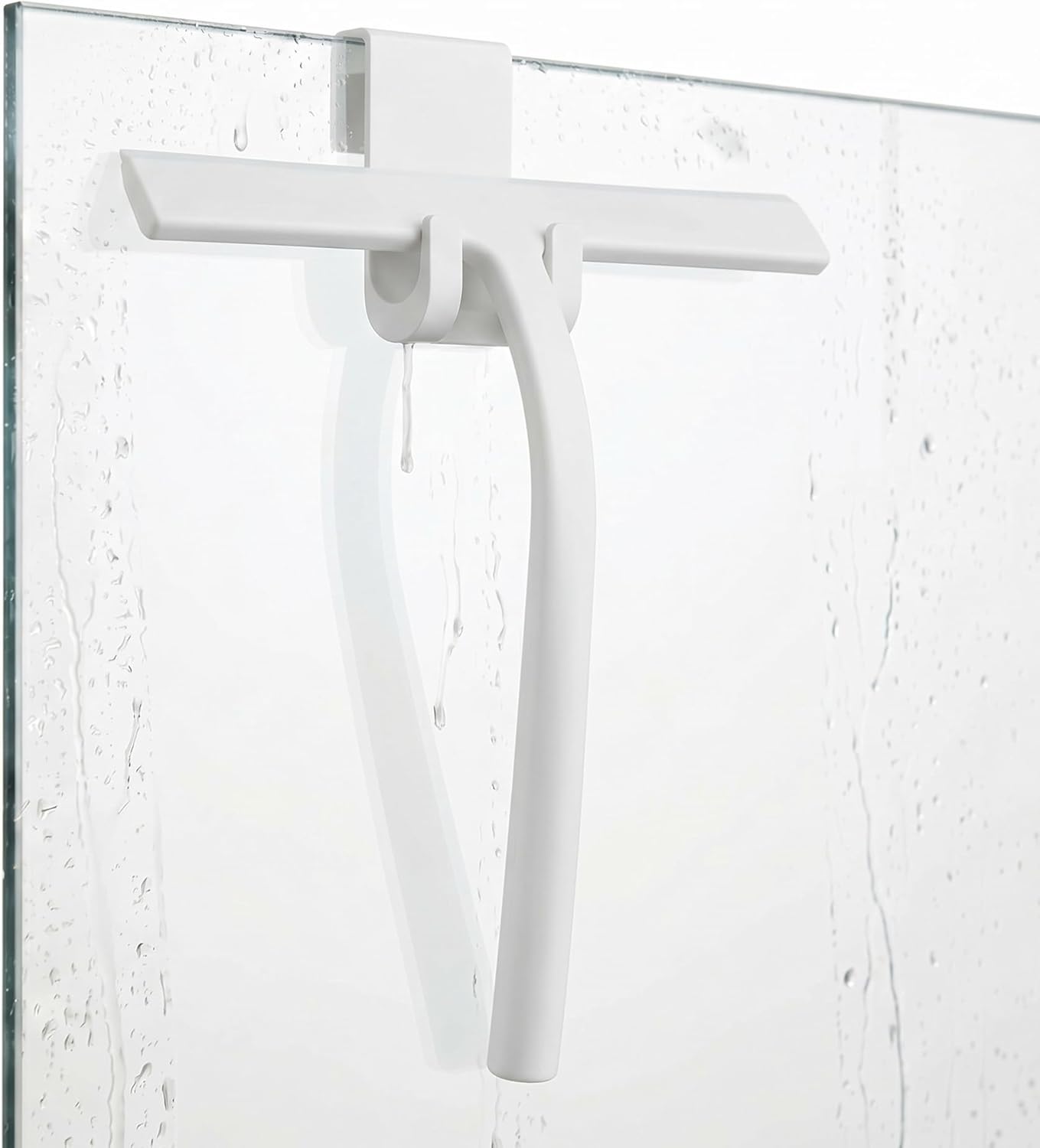 Shower Squeegee for Glass Doors, Mirror Window Tile Scrubber Cleaner with Hook Silicone (Black)