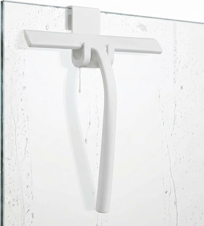 Shower Squeegee for Glass Doors, Mirror Window Tile Scrubber Cleaner with Hook Silicone (Black)
