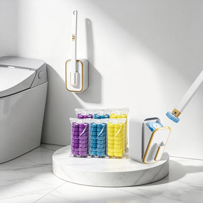 Disposable Toilet Brush Cleaning Kit with 48 Refill Heads, Holder & Storage Caddy, Wall-Mounted Toilet Bowl Wand Scrubber for Bathroom (Disposable Toilet Brush)