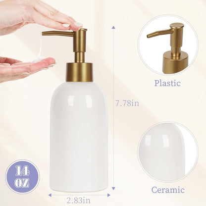 Natheeph Dish Soap Dispenser, Hand Soap Dispenser Ceramic Bottle, Refillable Liquid Great for Kitchen Dish Soap, Hand Soap, Essential Oil & Lotion (Bright White)