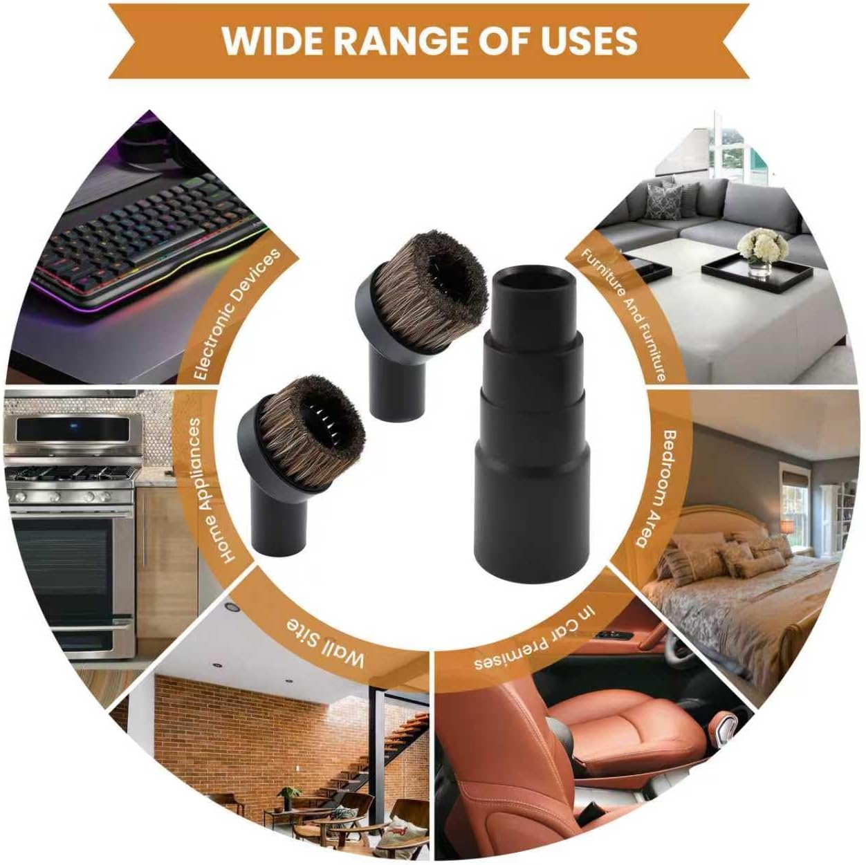 2 Pcs Black Round Vacuum Brush, 1-1/4" Universal Vacuum Dust Brush, 25mm Vacuum Brush Attachment with Four-Layer Vacuum Adapter for Most Vacuum Cleaners Accessories