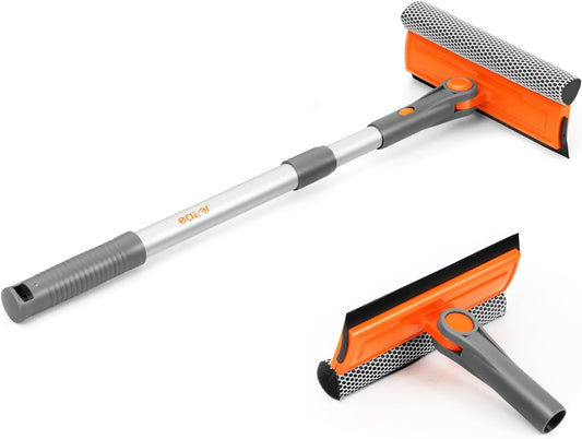 eazer Professional Window Squeegee, 2-in-1 Rotatable Squeegee for Window Cleaning Kit, Window Cleaner Tool, Window Washing Equipment Kit with Extension Pole (20''-30'') for Shower/Windshield