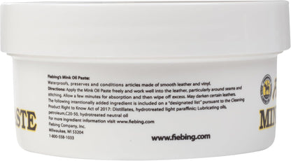 Fiebing's Mink Oil for Leather Boots (6 oz) - Leather Cleaner & Conditioner - Waterproof, Preserve, Soften All Smooth Leathercraft & Vinyl - Prevents Salt Stains - Use On Couch, Shoe, Purse & Belt