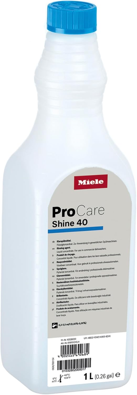 Miele ProCare Shine 40, 1 L Rinse Aid, Specially Developed for Miele Professional Dishwashers
