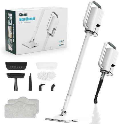 6-in-1 Steam Mop, 1200W Rotated Steam Cleaner for Home, 2 Modes, 400ML Removable Tank, 23FT Power Cord, 2 Pads, Multi-Surface Steamer for Hard Floor, Laminate Floor, Tiles Cleaning (Stone White)