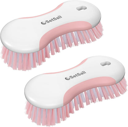 SetSail Multi-Purpose Scrub Brush of 2 Pack, Stiff Bristles Cleaning Brush with Non-Slip Grip Heavy Duty Scrub Brushes for Cleaning Bathroom Kitchen Tile Bathtub Sink, Grey