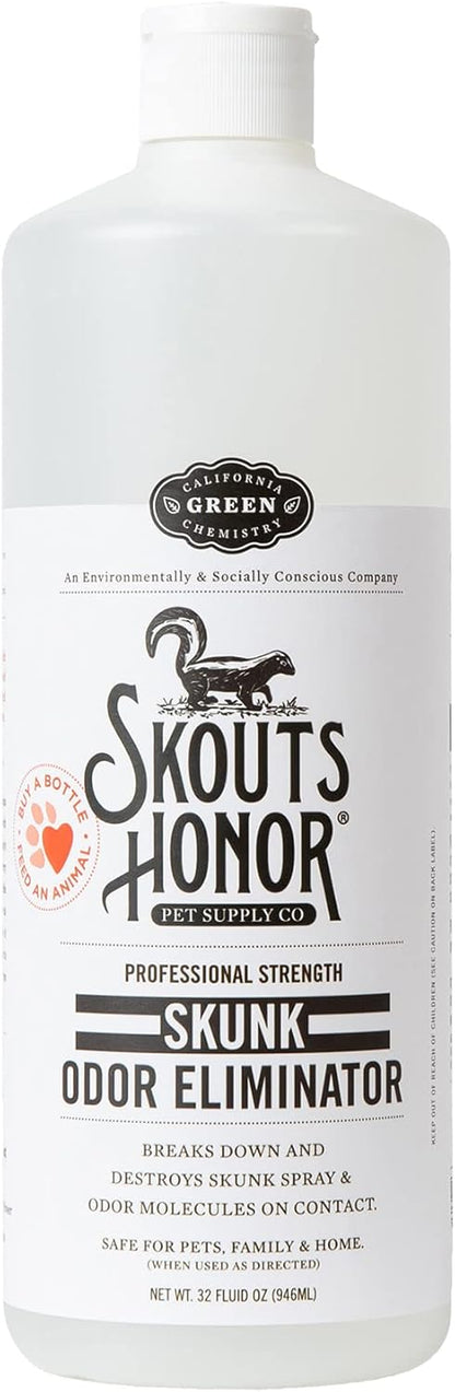 Skout's Honor Skunk Odor Eliminator for Pets, Indoor, and Outdoor Surfaces – Eliminate Skunk Spray Odor, Eco-Friendly, Cruelty-Free Solution for Pets and Surfaces, 32 oz