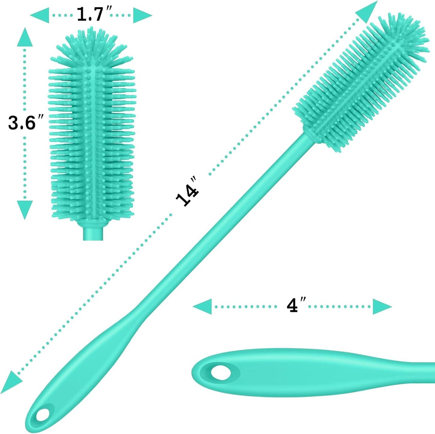 Silicone Bottle Brush, Water Bottle Cleaner Brush with Long Handle, Perfect for Cleaning Narrow Neck Containers, Vacuum Sports Bottle, Tumblers, Flask, Glassware (1 Pack, Turquoise)