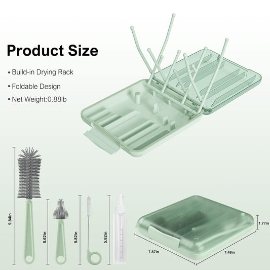 Baby Bottle Brush,6 in 1 Bottle Cleaner Set with Extendable Silicone Bottle Brush,Drying Rack,Nipple & Straw Brushes,Soap Dispenser & Organizer Case,Ideal Gifts for Babies& Moms