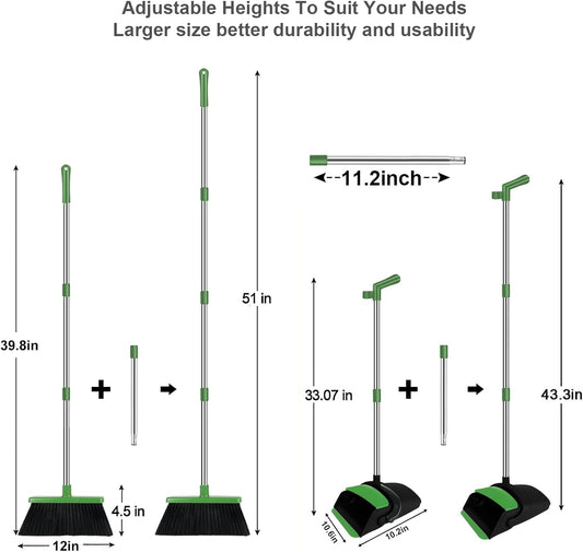 Purple Broom with Dustpan Combo Set, 51" Long Handle Household Cleaning Tool, Ideal Broom and Dustpan Set for Pet Hair and Home Use