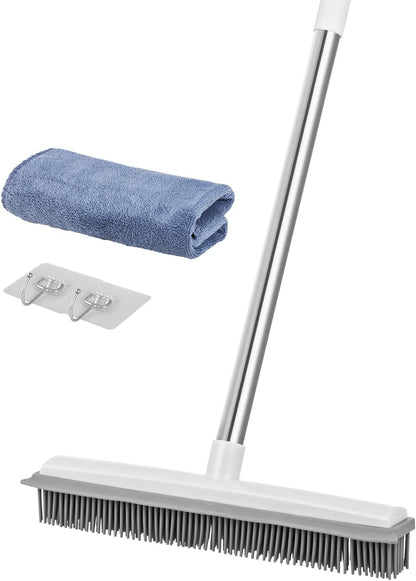 VEVOR Pet Hair Removal Broom, 58.46 in Adjustable Long Handle, Rubber Broom with Built in Squeegee Reusable Dog Cat Hair Remover, for Couch Furniture Hardwood Floor Tile