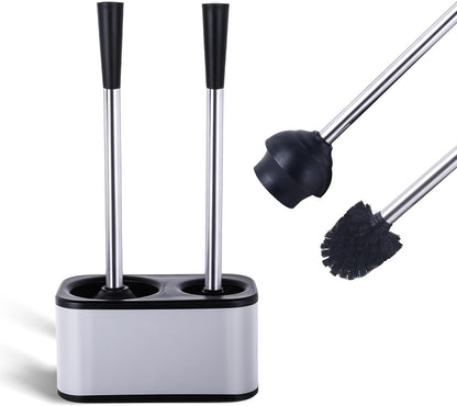 Stainless Steel Toilet Brush and Holder Set - Modern Toilet Brush and Plunger Set - Bathroom Essentials